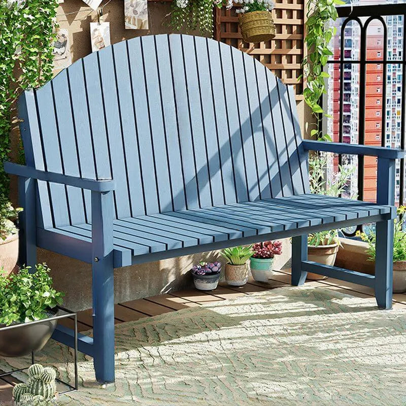 Modern Solid Wood Outdoor Bench with Curved Back and Arms