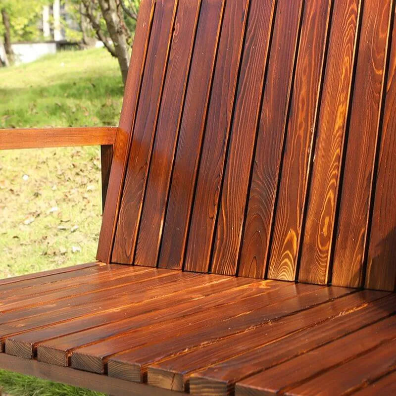 Modern Solid Wood Outdoor Bench with Curved Back and Arms