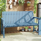 Modern Solid Wood Outdoor Bench with Curved Back and Arms
