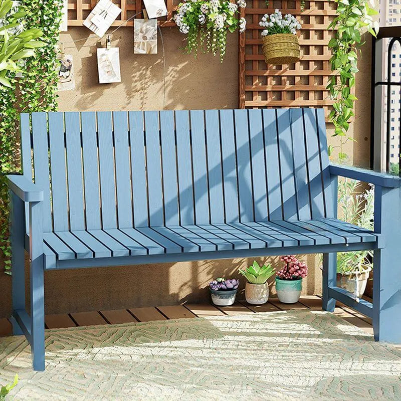 Modern Solid Wood Outdoor Bench with Curved Back and Arms