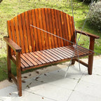 Modern Solid Wood Outdoor Bench with Curved Back and Arms