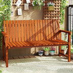 Modern Solid Wood Outdoor Bench with Curved Back and Arms