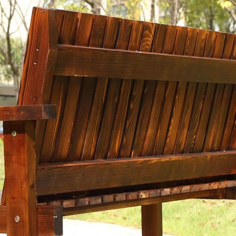 Modern Solid Wood Outdoor Bench with Curved Back and Arms