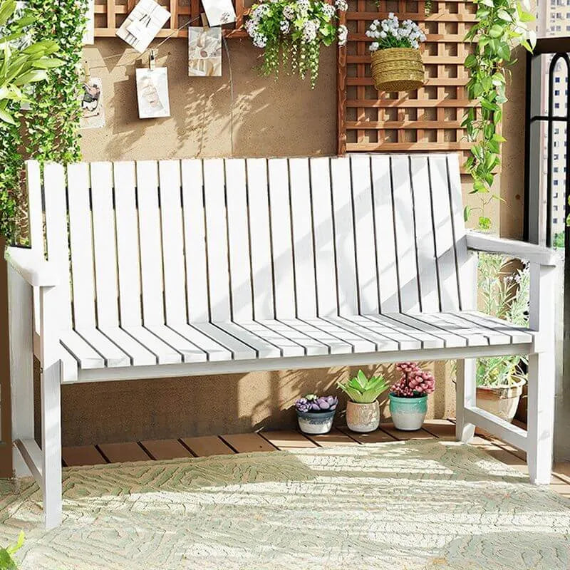 Modern Solid Wood Outdoor Bench with Curved Back and Arms
