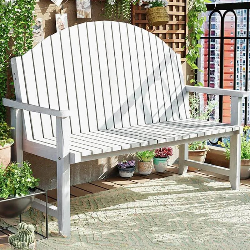 Modern Solid Wood Outdoor Bench with Curved Back and Arms