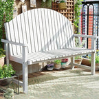 Modern Solid Wood Outdoor Bench with Curved Back and Arms