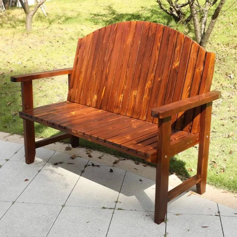 Modern Solid Wood Outdoor Bench with Curved Back and Arms