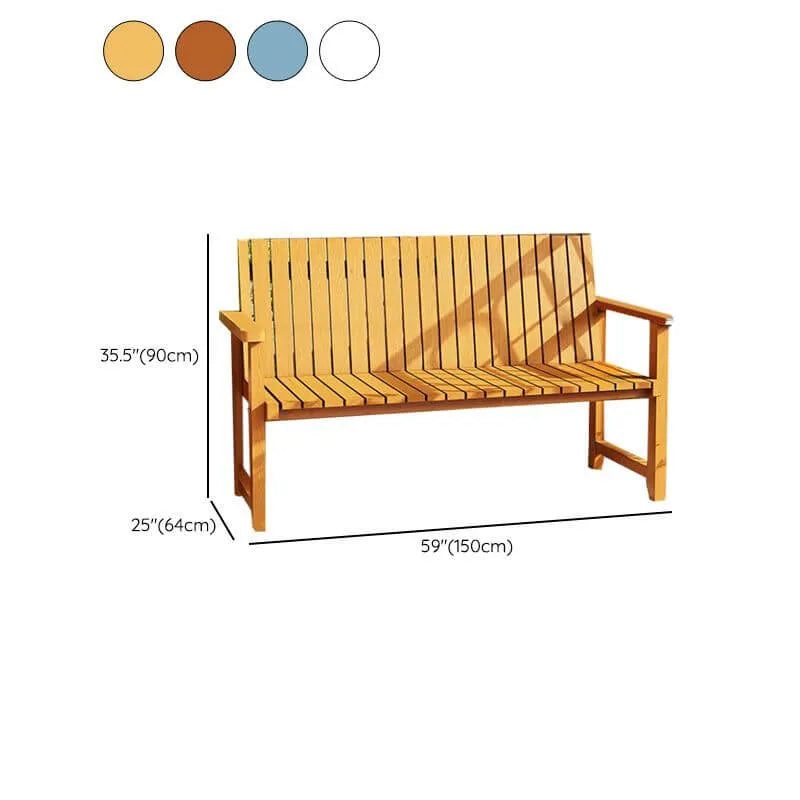 Modern Solid Wood Outdoor Bench with Curved Back and Arms Dimensions