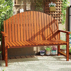 Modern Solid Wood Outdoor Bench with Curved Back and Arms Main Product Image