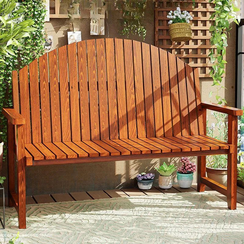 Modern Solid Wood Outdoor Bench with Curved Back and Arms Main Product Image