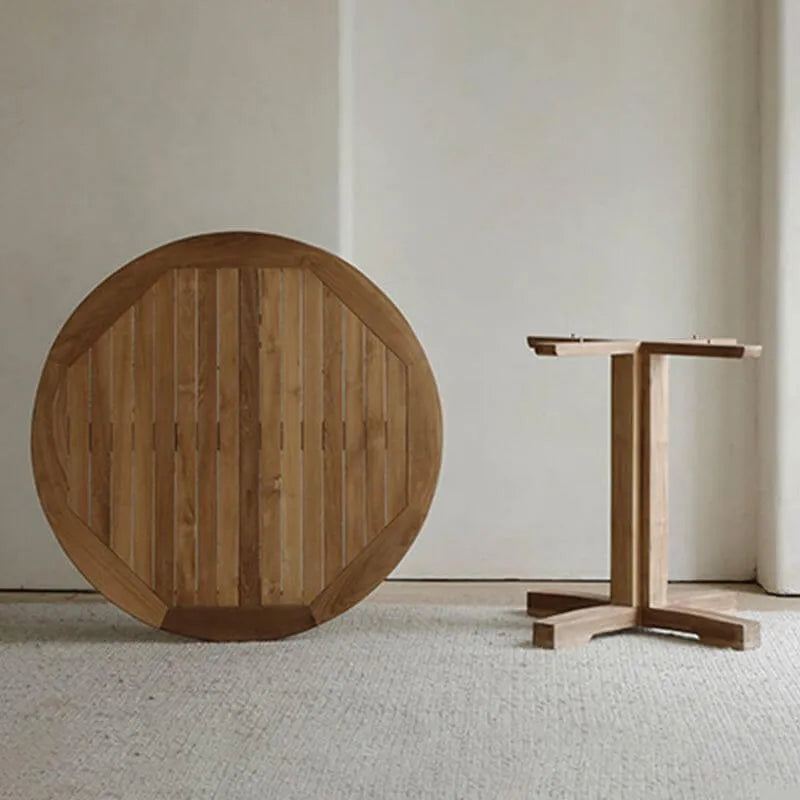 Modern Solid Wood Round Dining Table in Brown – Non-Extendable