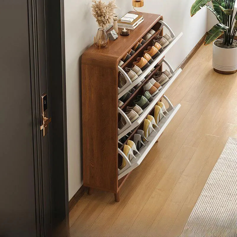 Modern Solid Wood Shoe Storage Cabinet with Sliding Drawers