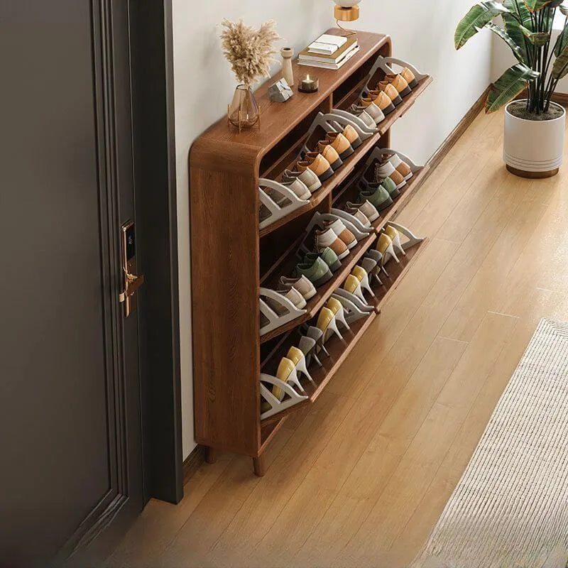 Modern Solid Wood Shoe Storage Cabinet with Sliding Drawers