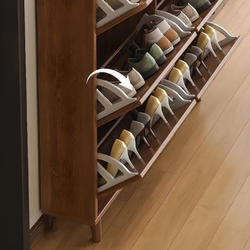 Modern Solid Wood Shoe Storage Cabinet with Sliding Drawers