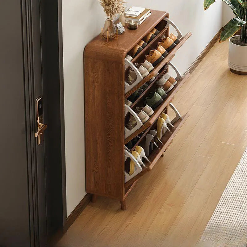Modern Solid Wood Shoe Storage Cabinet with Sliding Drawers