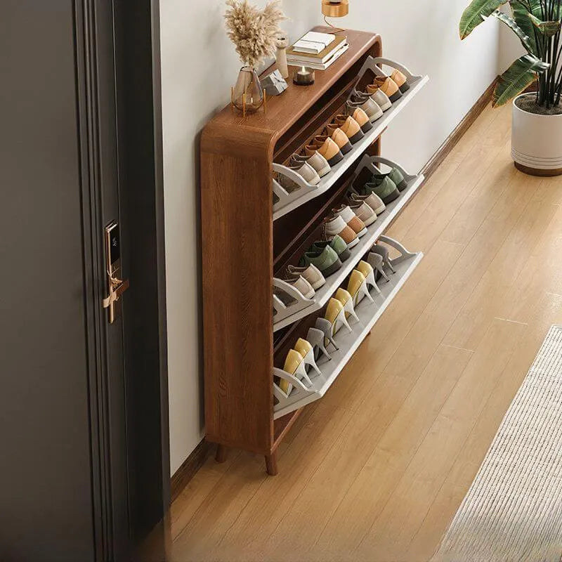 Modern Solid Wood Shoe Storage Cabinet with Sliding Drawers