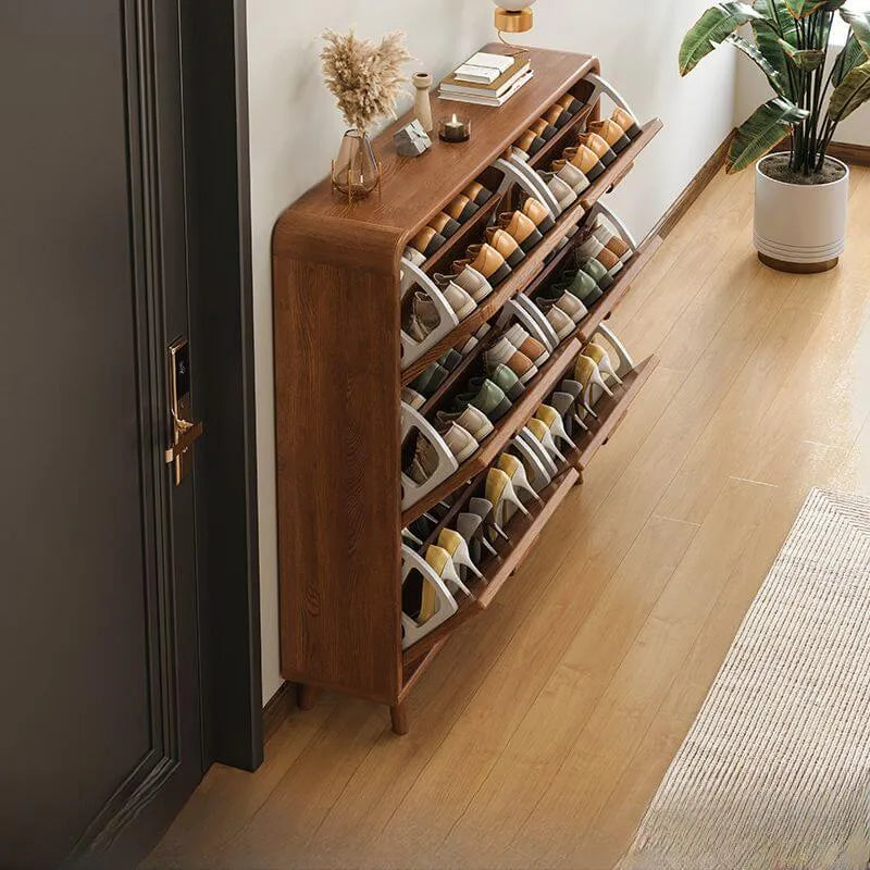 Modern Solid Wood Shoe Storage Cabinet with Sliding Drawers