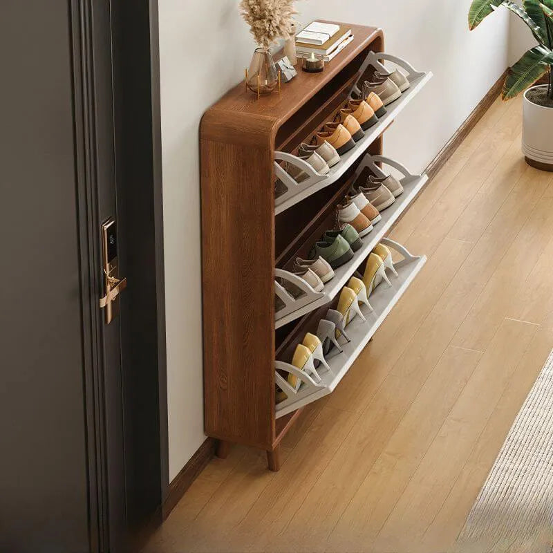 Modern Solid Wood Shoe Storage Cabinet with Sliding Drawers