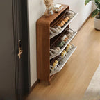 Modern Solid Wood Shoe Storage Cabinet with Sliding Drawers
