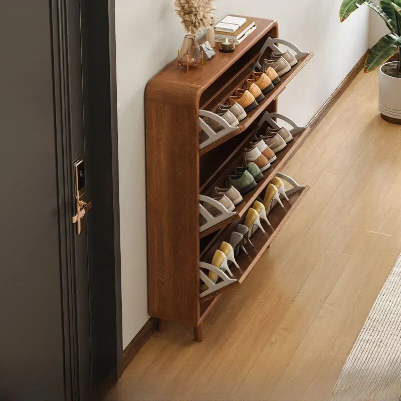 Modern Solid Wood Shoe Storage Cabinet with Sliding Drawers