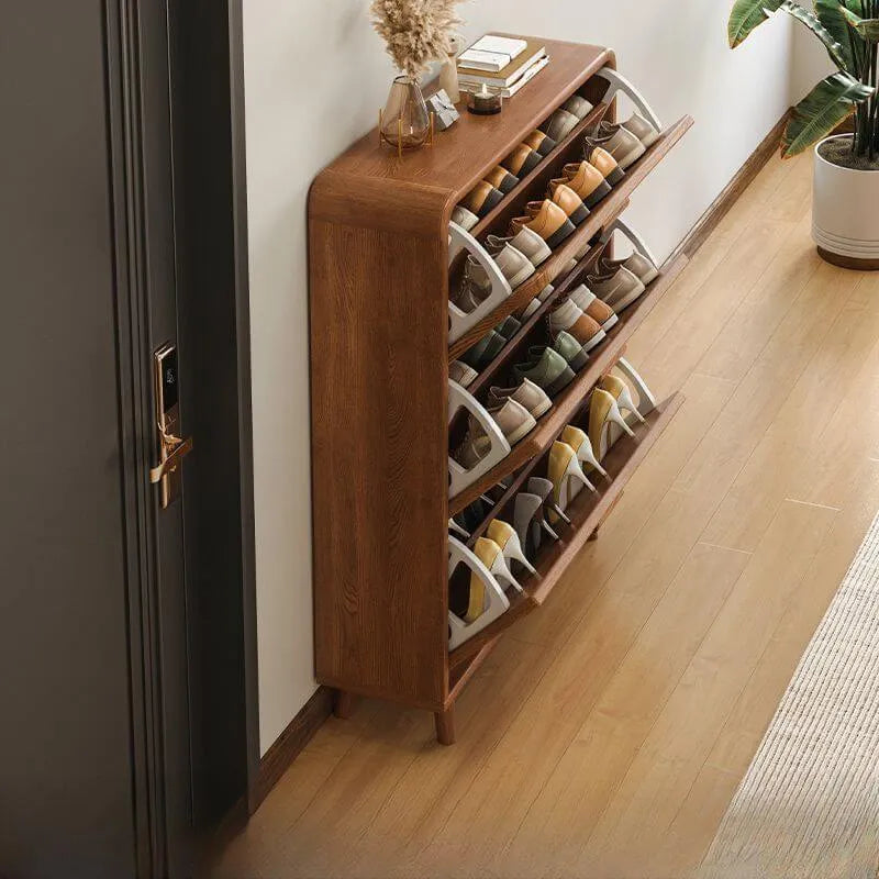 Modern Solid Wood Shoe Storage Cabinet with Sliding Drawers