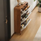 Modern Solid Wood Shoe Storage Cabinet with Sliding Drawers