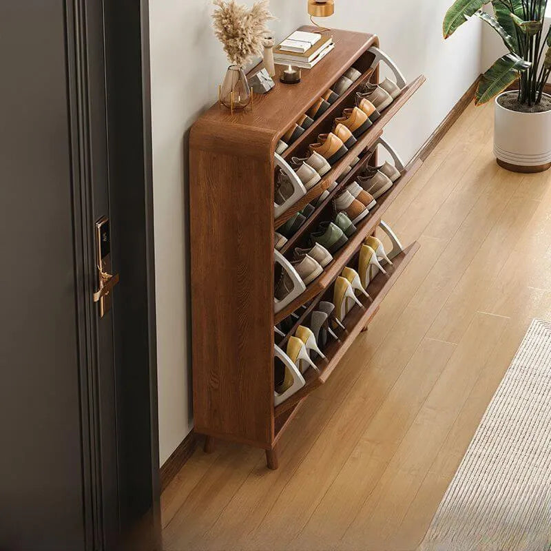 Modern Solid Wood Shoe Storage Cabinet with Sliding Drawers