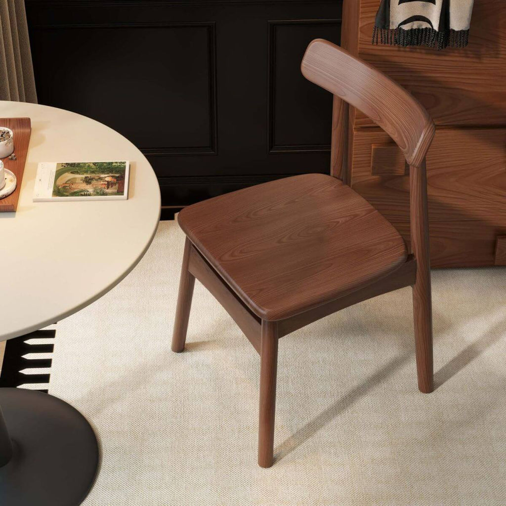 Modern Solid Wood Side Chair with Curved Back – Natural Walnut Finish