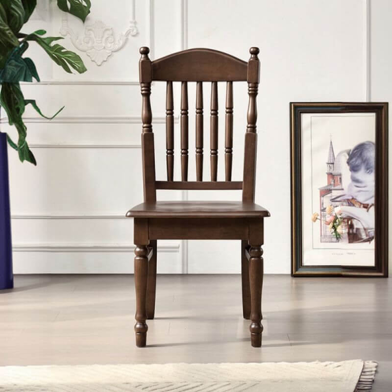 Modern Solid Wood Slatted Back Side Chair Set – Brown