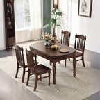 Modern Solid Wood Slatted Back Side Chair Set – Brown