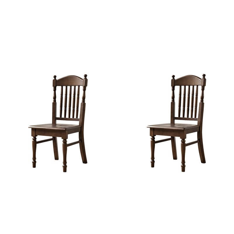 Modern Solid Wood Slatted Back Side Chair Set – Brown