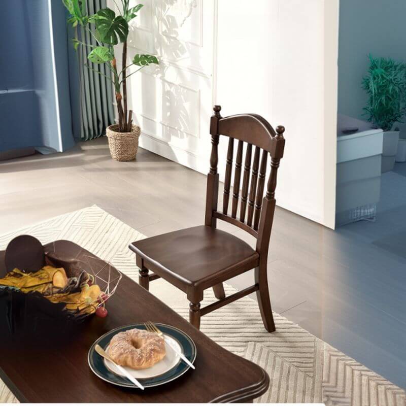Modern Solid Wood Slatted Back Side Chair Set – Brown