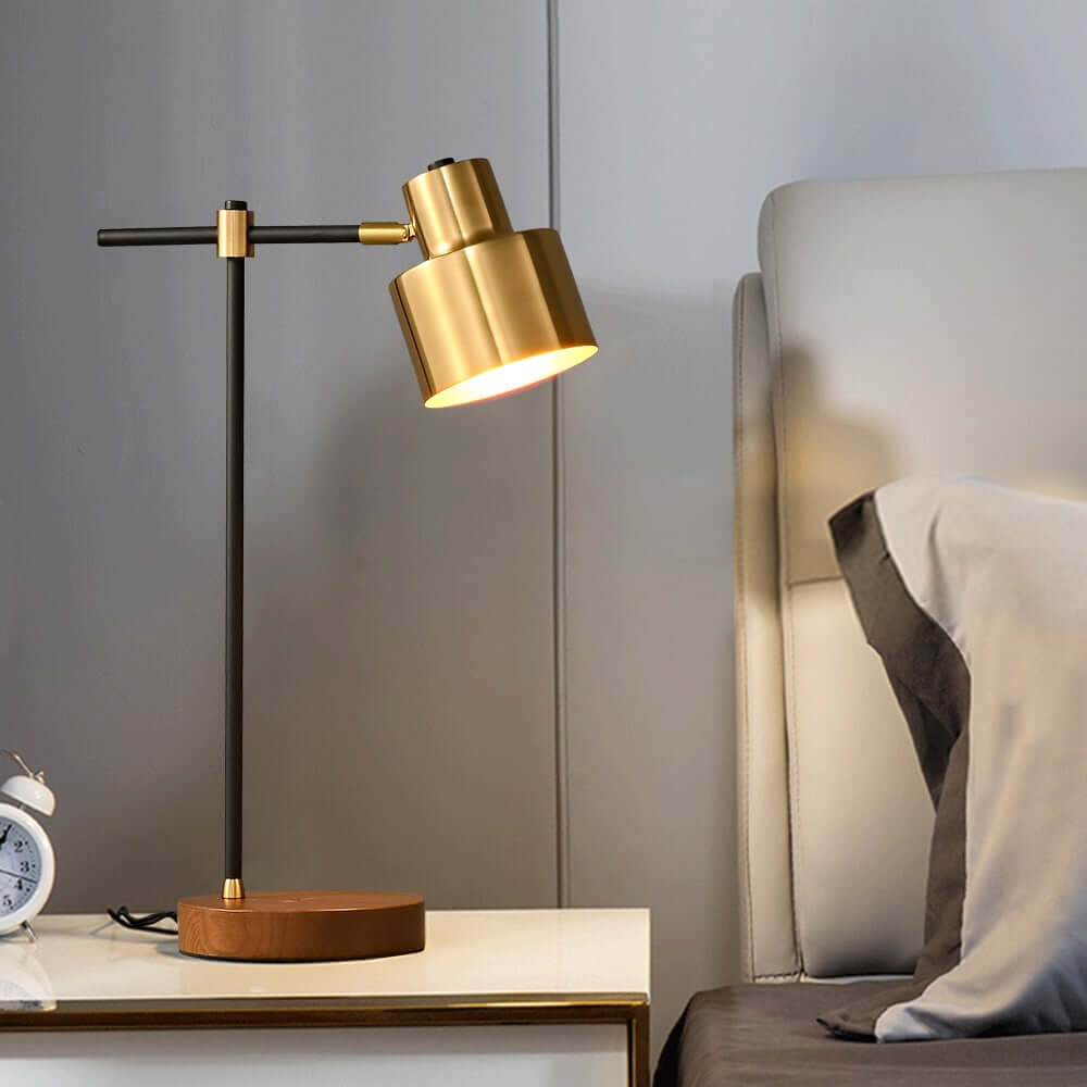 Modern Solid Wood Table Lamp with Gold Accents and USB Charging