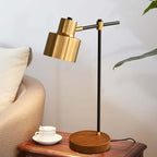 Modern Solid Wood Table Lamp with Gold Accents and USB Charging