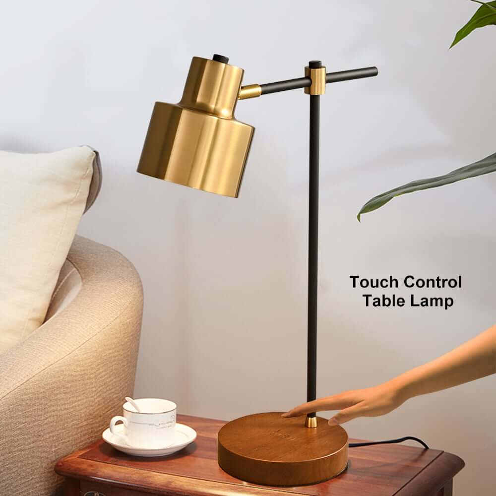 Modern Solid Wood Table Lamp with Gold Accents and USB Charging