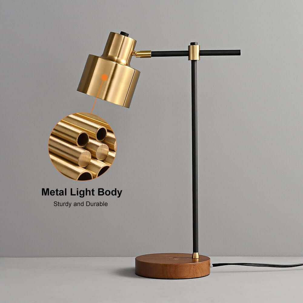 Modern Solid Wood Table Lamp with Gold Accents and USB Charging