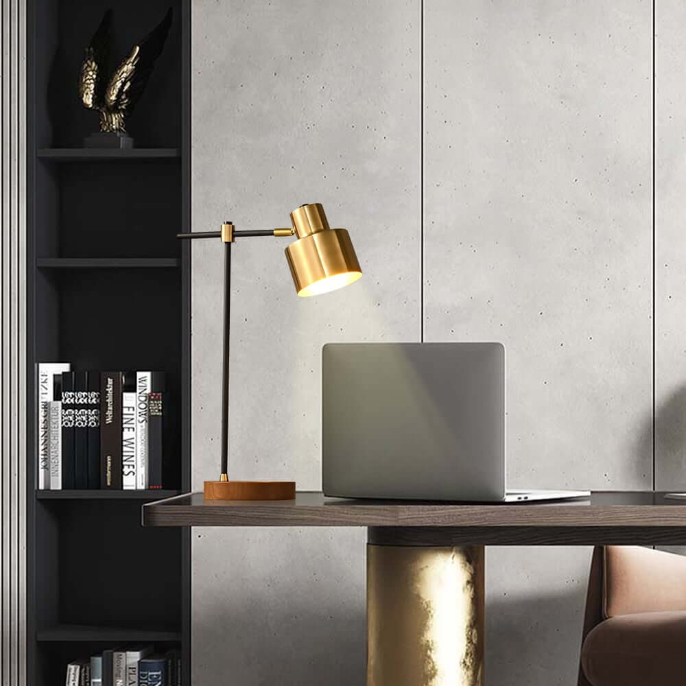 Modern Solid Wood Table Lamp with Gold Accents and USB Charging