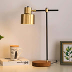 Modern Solid Wood Table Lamp with Gold Accents and USB Charging