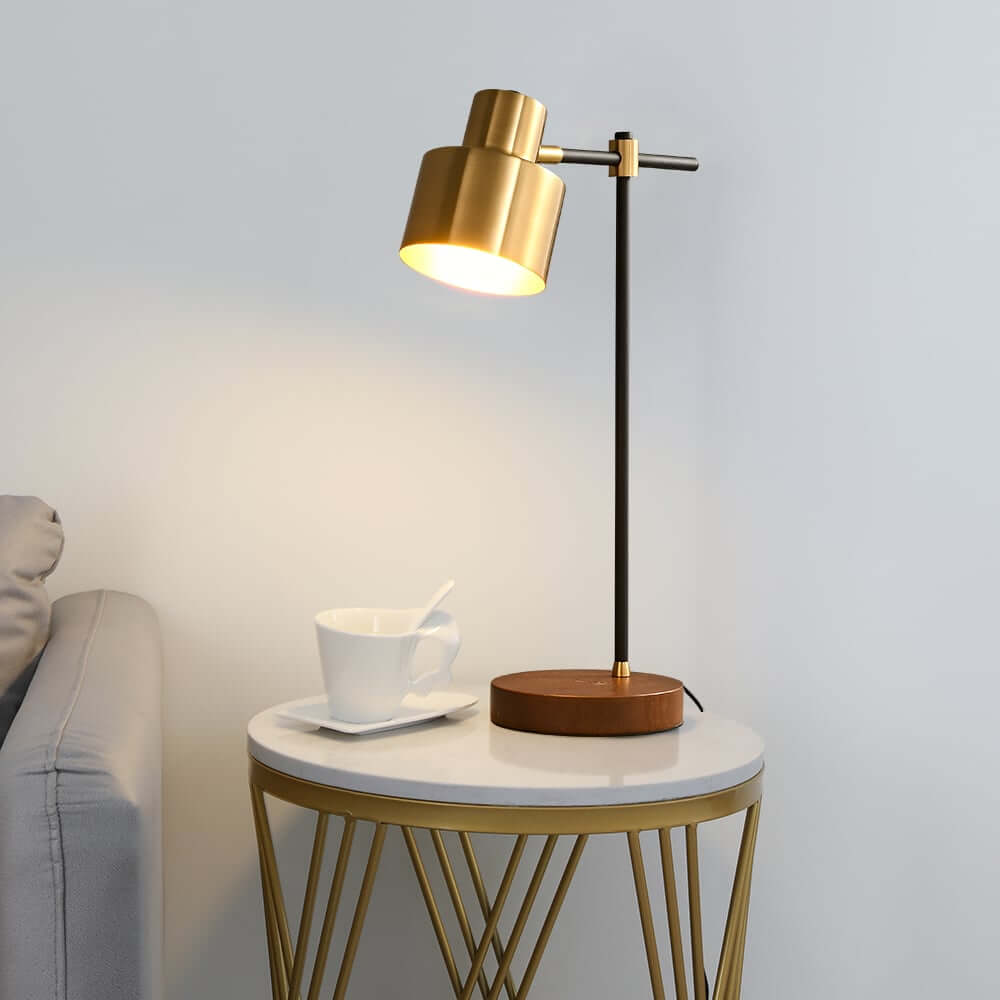 Modern Solid Wood Table Lamp with Gold Accents and USB Charging