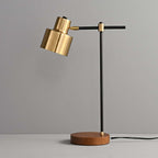 Modern Solid Wood Table Lamp with Gold Accents and USB Charging