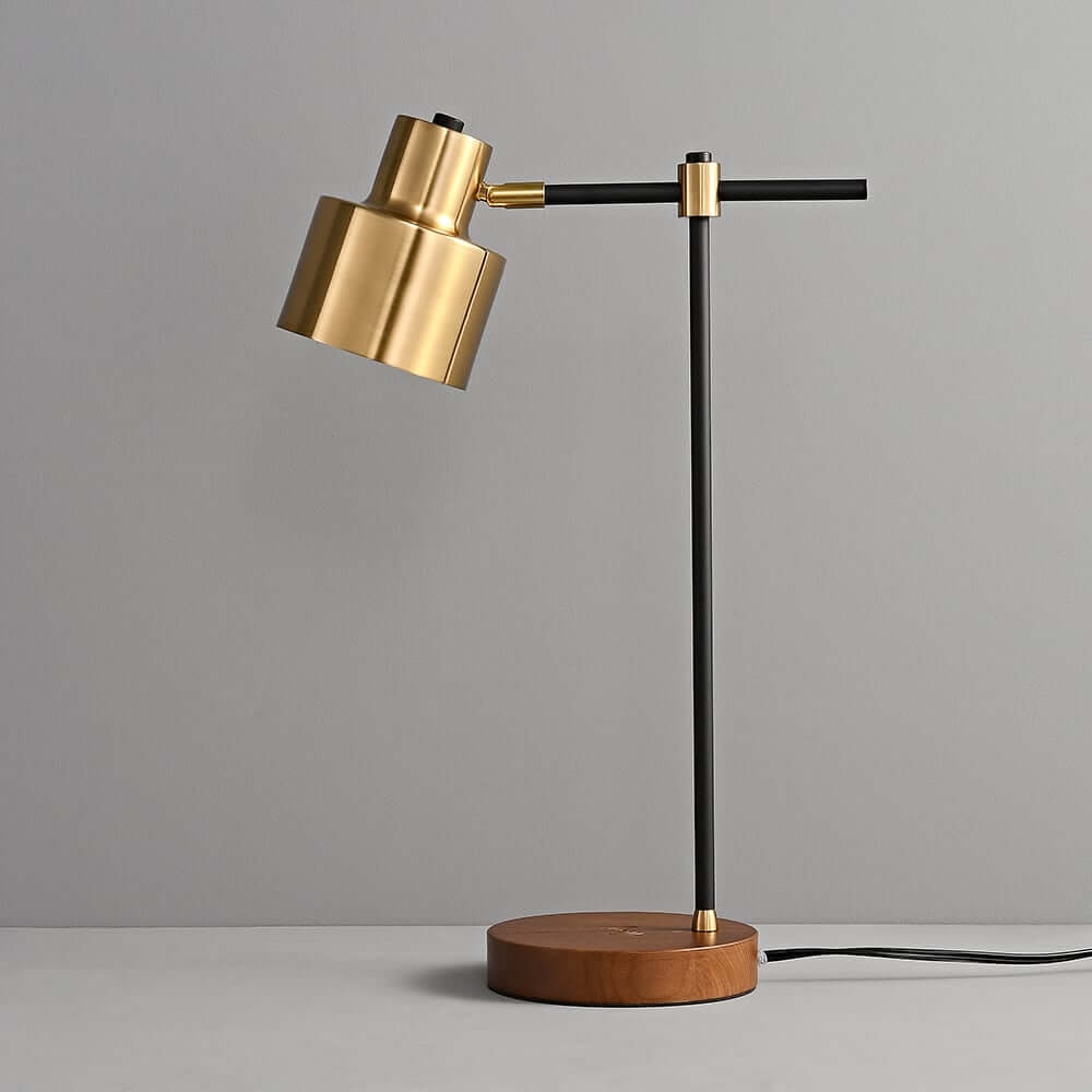 Modern Solid Wood Table Lamp with Gold Accents and USB Charging