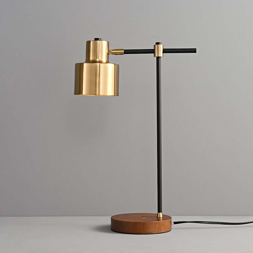Modern Solid Wood Table Lamp with Gold Accents and USB Charging