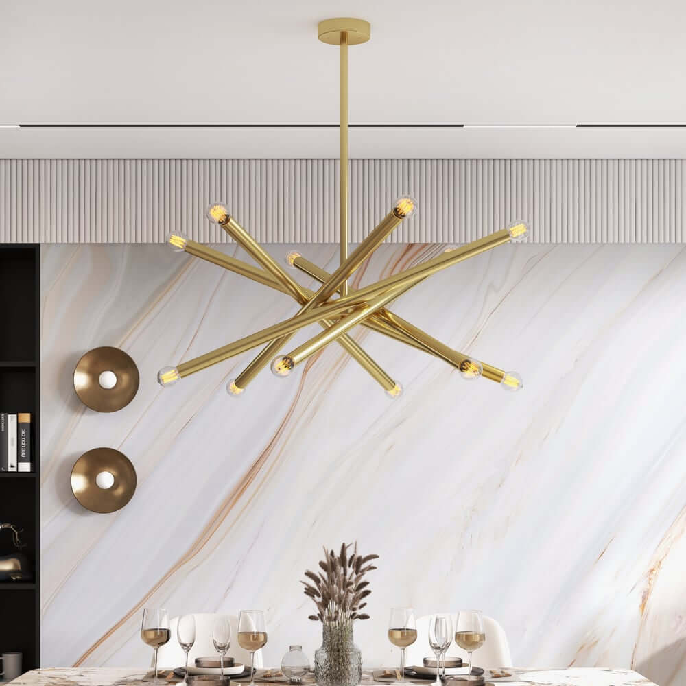 Modern Sputnik 12-Light Gold Semi-Flush Mount Ceiling Light