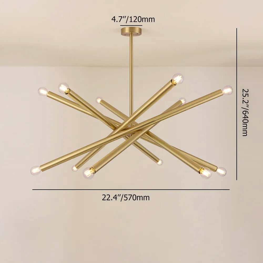 Modern Sputnik 12-Light Gold Semi-Flush Mount Ceiling Light Dimensions