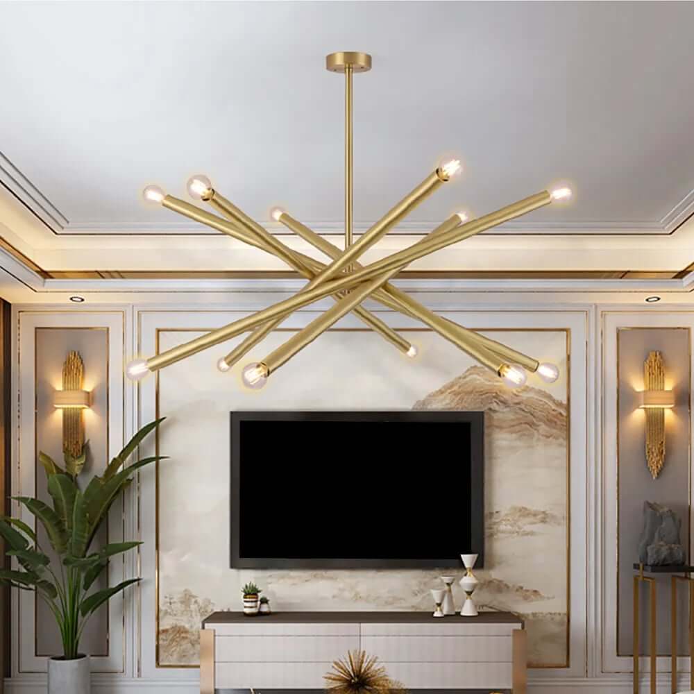 Modern Sputnik 12-Light Gold Semi-Flush Mount Ceiling Light Main Product Image