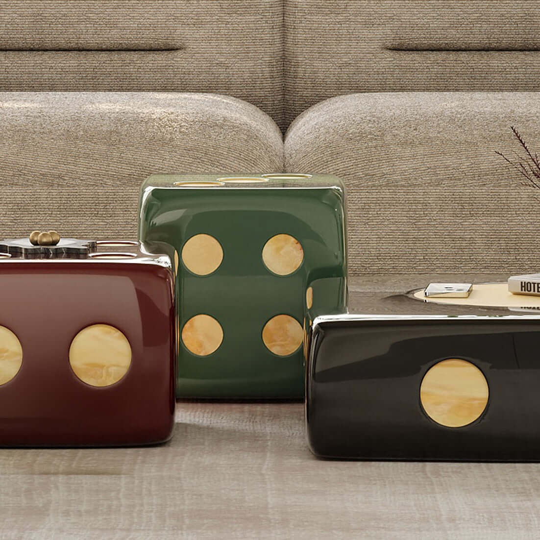 Modern Square Coffee Table Set with Artistic Dice Design