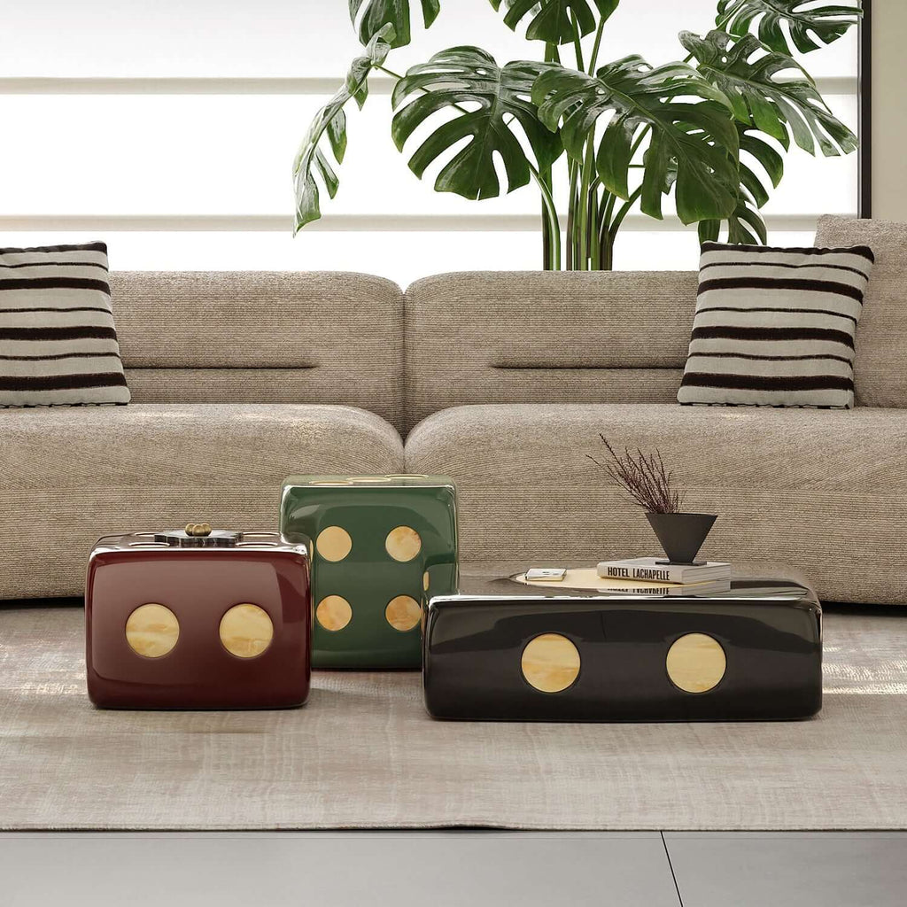 Modern Square Coffee Table Set with Artistic Dice Design