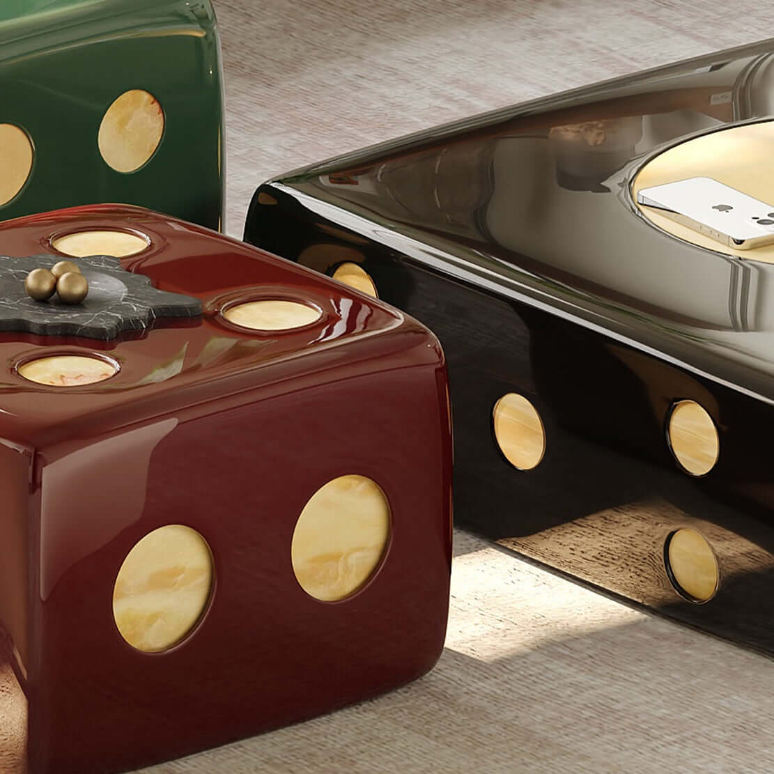 Modern Square Coffee Table Set with Artistic Dice Design