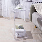 Modern Square Lucite C-Table in Black, Tan & Clear