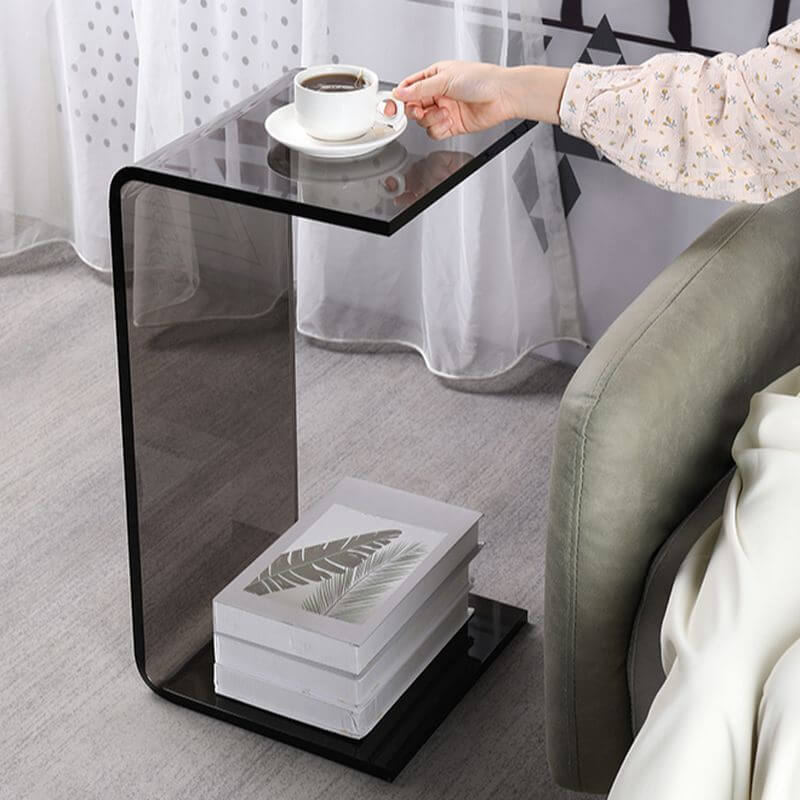 Modern Square Lucite C-Table in Black, Tan & Clear